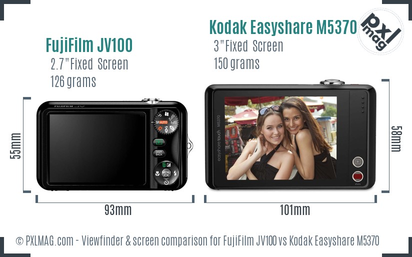 FujiFilm JV100 vs Kodak Easyshare M5370 Screen and Viewfinder comparison