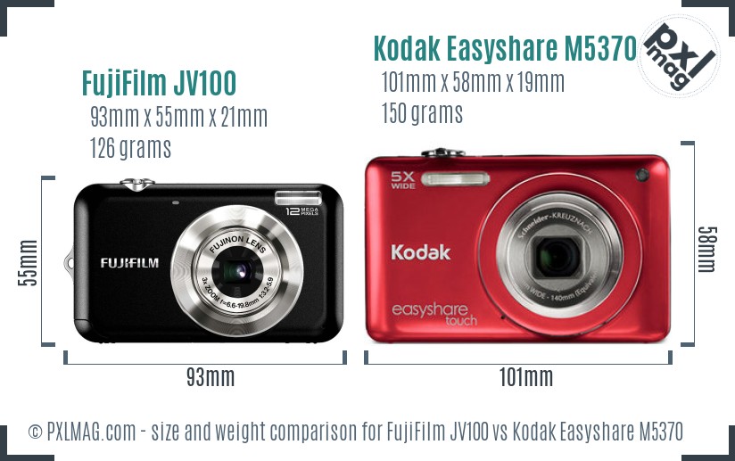FujiFilm JV100 vs Kodak Easyshare M5370 size comparison