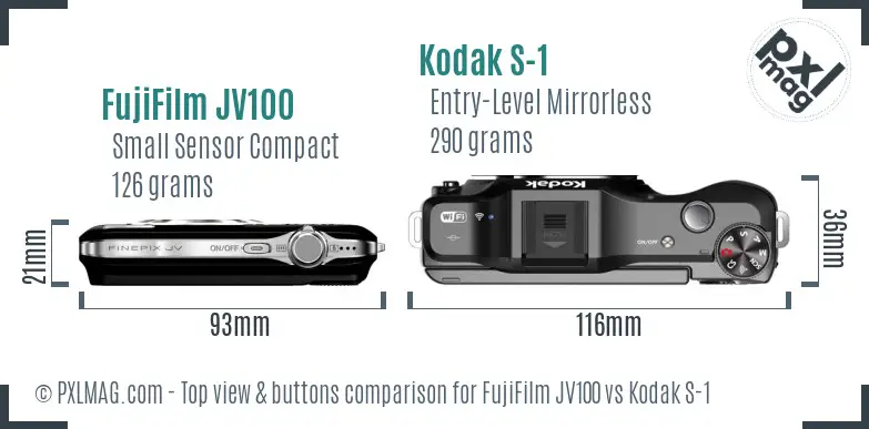 FujiFilm JV100 vs Kodak S-1 top view buttons comparison