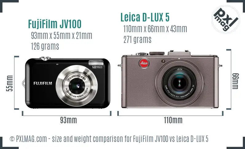 FujiFilm JV100 vs Leica D-LUX 5 size comparison