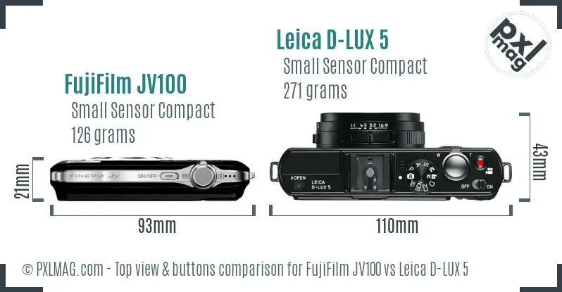 FujiFilm JV100 vs Leica D-LUX 5 top view buttons comparison