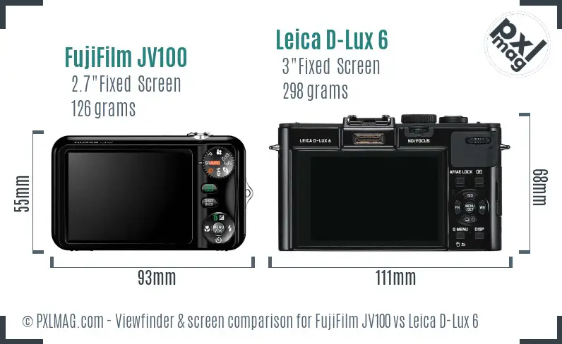 FujiFilm JV100 vs Leica D-Lux 6 Screen and Viewfinder comparison