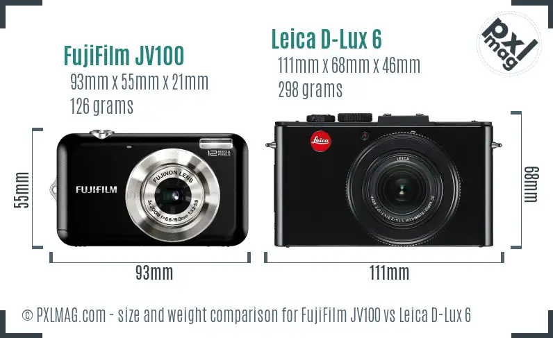 FujiFilm JV100 vs Leica D-Lux 6 size comparison