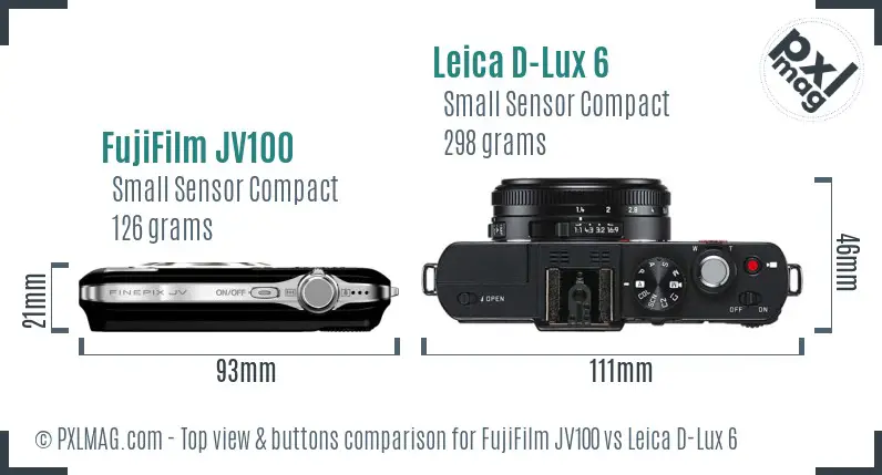 FujiFilm JV100 vs Leica D-Lux 6 top view buttons comparison