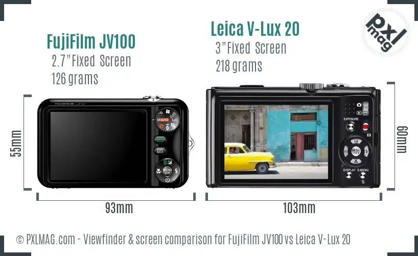 FujiFilm JV100 vs Leica V-Lux 20 Screen and Viewfinder comparison