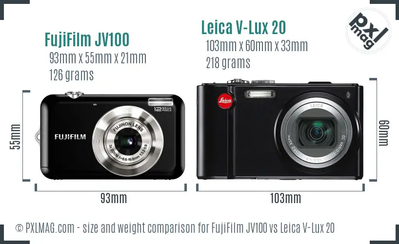 FujiFilm JV100 vs Leica V-Lux 20 size comparison