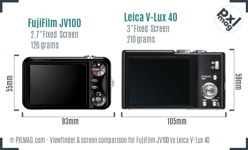 FujiFilm JV100 vs Leica V-Lux 40 Screen and Viewfinder comparison