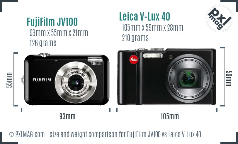 FujiFilm JV100 vs Leica V-Lux 40 size comparison FujiFilm JV100 vs Leica V-Lux 40 size comparison