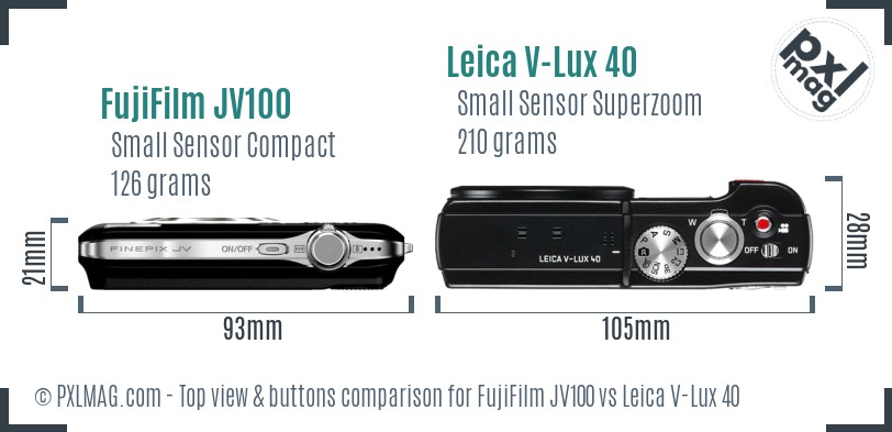 FujiFilm JV100 vs Leica V-Lux 40 top view buttons comparison