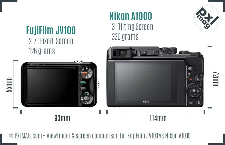 FujiFilm JV100 vs Nikon A1000 Screen and Viewfinder comparison
