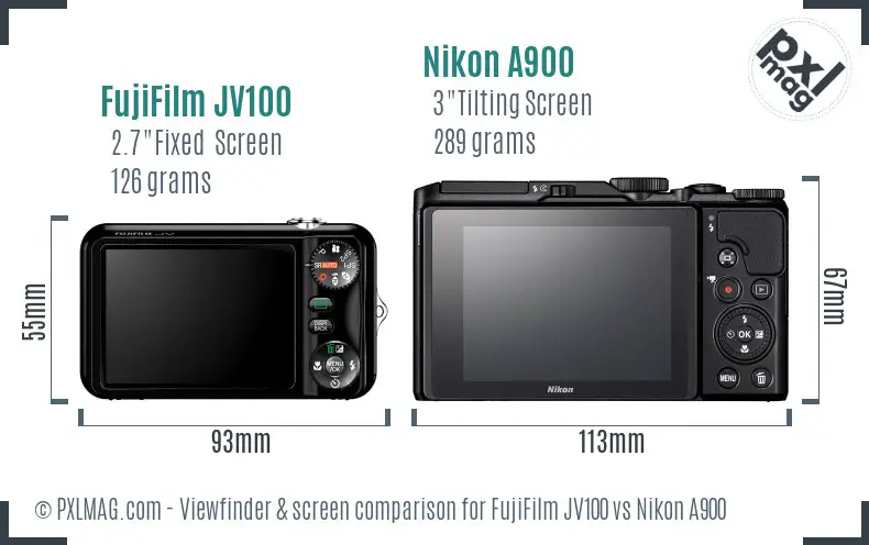 FujiFilm JV100 vs Nikon A900 Screen and Viewfinder comparison