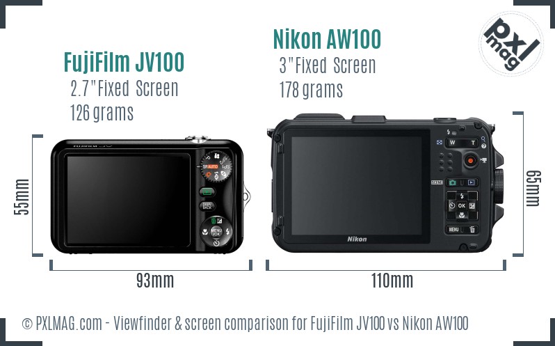 FujiFilm JV100 vs Nikon AW100 Screen and Viewfinder comparison