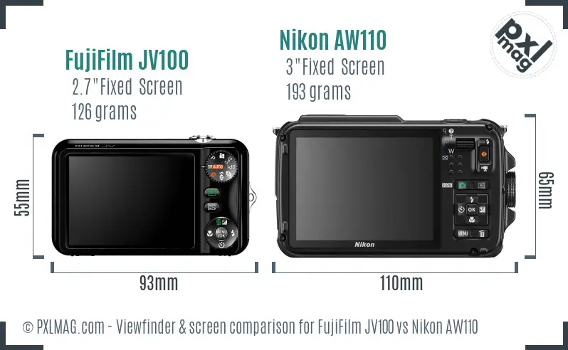 FujiFilm JV100 vs Nikon AW110 Screen and Viewfinder comparison