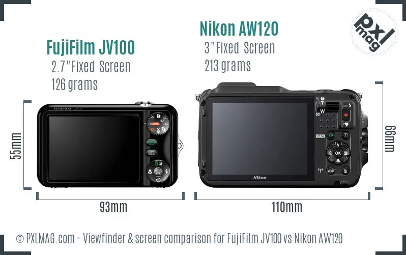 FujiFilm JV100 vs Nikon AW120 Screen and Viewfinder comparison