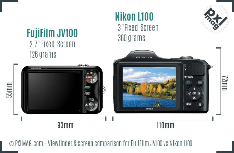 FujiFilm JV100 vs Nikon L100 Screen and Viewfinder comparison