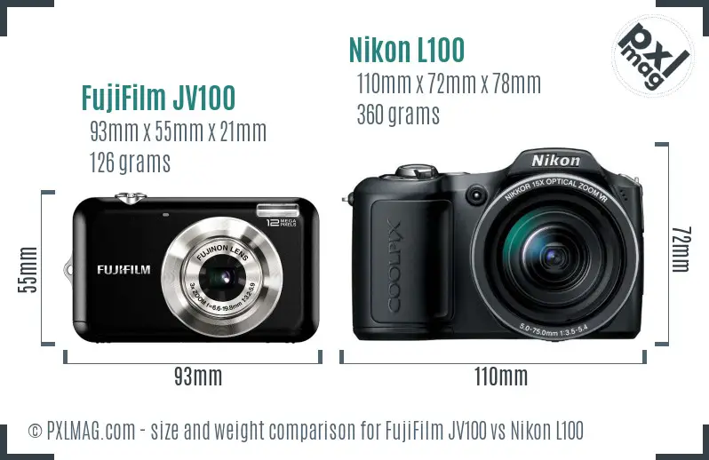 FujiFilm JV100 vs Nikon L100 size comparison