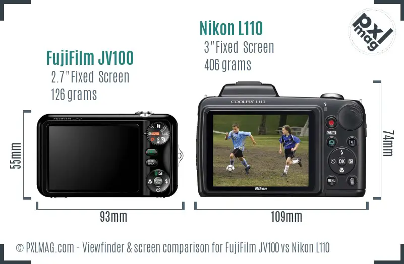 FujiFilm JV100 vs Nikon L110 Screen and Viewfinder comparison