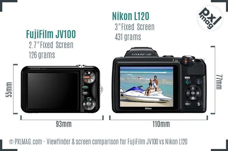FujiFilm JV100 vs Nikon L120 Screen and Viewfinder comparison