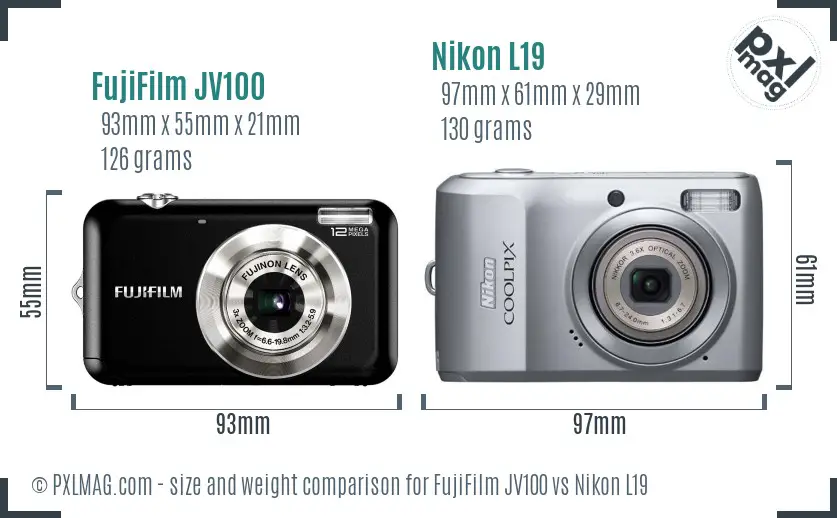 FujiFilm JV100 vs Nikon L19 size comparison