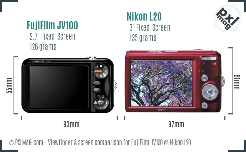 FujiFilm JV100 vs Nikon L20 Screen and Viewfinder comparison