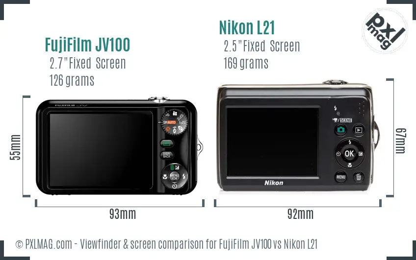 FujiFilm JV100 vs Nikon L21 Screen and Viewfinder comparison