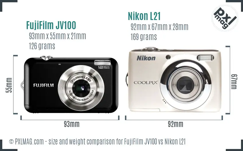 FujiFilm JV100 vs Nikon L21 size comparison