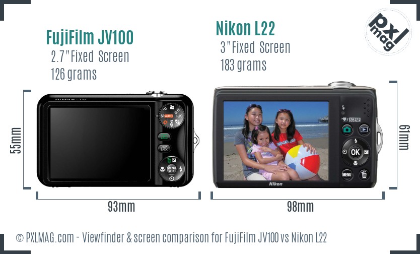 FujiFilm JV100 vs Nikon L22 Screen and Viewfinder comparison