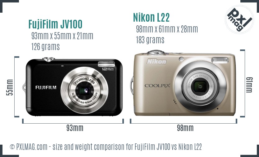 FujiFilm JV100 vs Nikon L22 size comparison