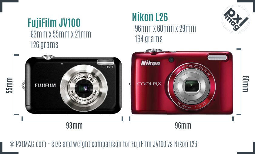 FujiFilm JV100 vs Nikon L26 size comparison