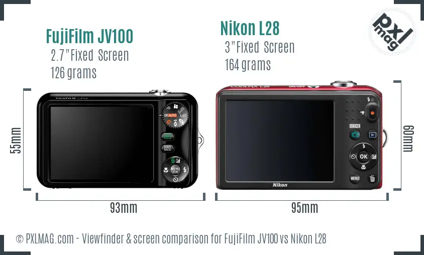FujiFilm JV100 vs Nikon L28 Screen and Viewfinder comparison FujiFilm JV100 vs Nikon L28 Screen and Viewfinder comparison