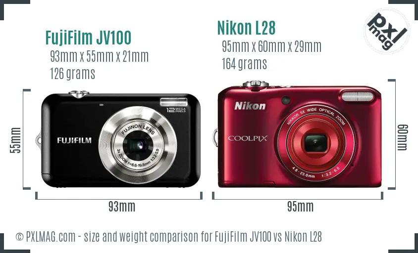 FujiFilm JV100 vs Nikon L28 size comparison FujiFilm JV100 vs Nikon L28 size comparison