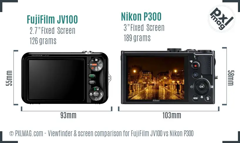 FujiFilm JV100 vs Nikon P300 Screen and Viewfinder comparison FujiFilm JV100 vs Nikon P300 Screen and Viewfinder comparison