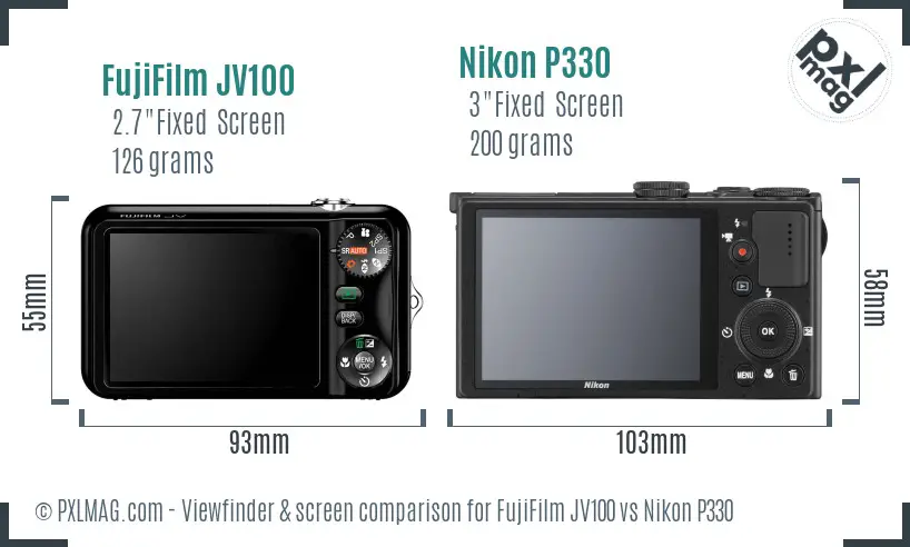 FujiFilm JV100 vs Nikon P330 Screen and Viewfinder comparison