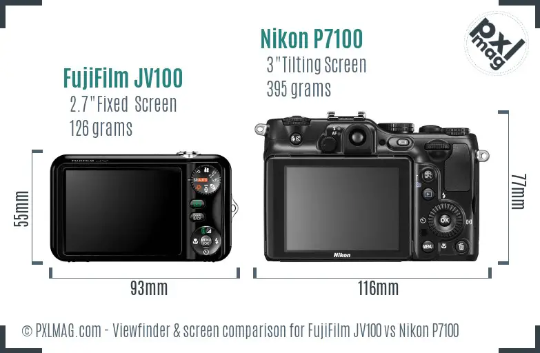 FujiFilm JV100 vs Nikon P7100 Screen and Viewfinder comparison