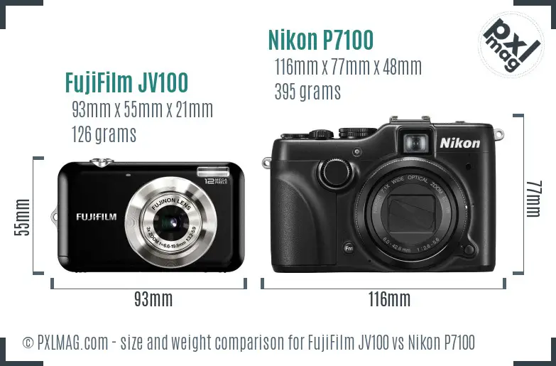 FujiFilm JV100 vs Nikon P7100 size comparison