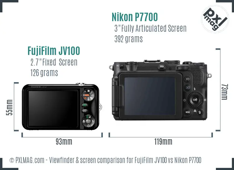 FujiFilm JV100 vs Nikon P7700 Screen and Viewfinder comparison