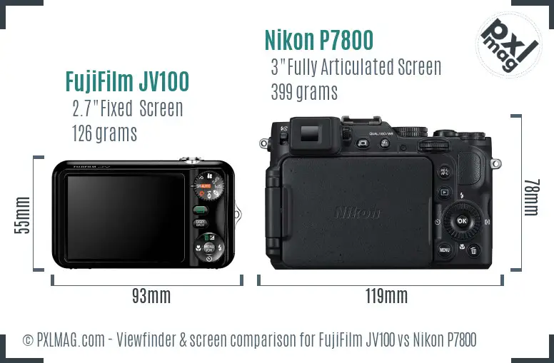 FujiFilm JV100 vs Nikon P7800 Screen and Viewfinder comparison
