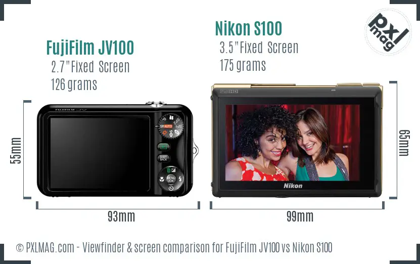 FujiFilm JV100 vs Nikon S100 Screen and Viewfinder comparison