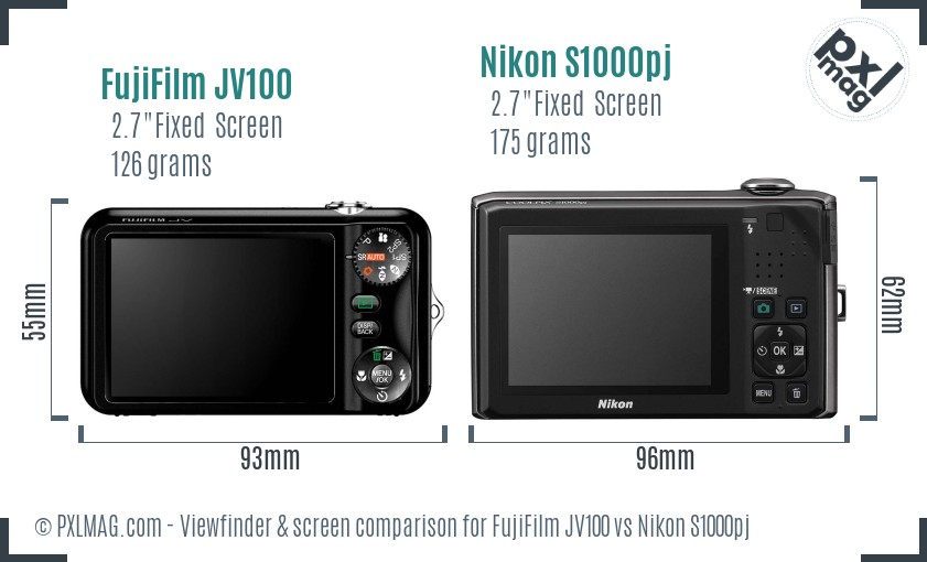 FujiFilm JV100 vs Nikon S1000pj Screen and Viewfinder comparison