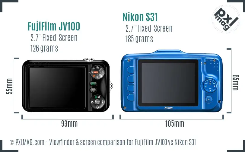 FujiFilm JV100 vs Nikon S31 Screen and Viewfinder comparison