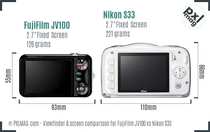FujiFilm JV100 vs Nikon S33 Screen and Viewfinder comparison