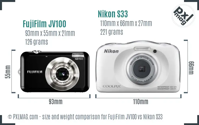 FujiFilm JV100 vs Nikon S33 size comparison