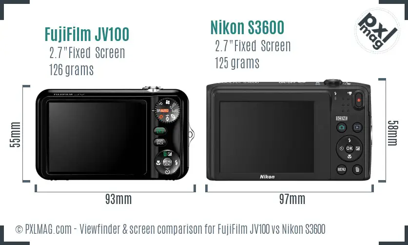 FujiFilm JV100 vs Nikon S3600 Screen and Viewfinder comparison