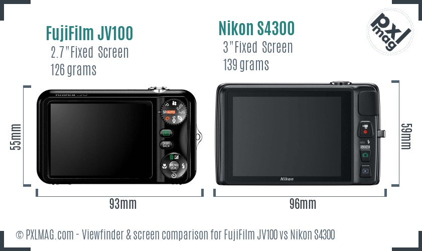 FujiFilm JV100 vs Nikon S4300 Screen and Viewfinder comparison