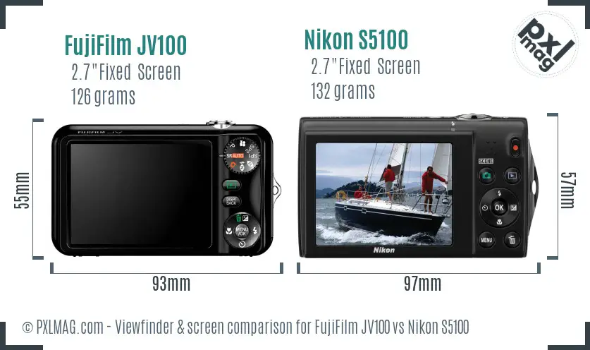 FujiFilm JV100 vs Nikon S5100 Screen and Viewfinder comparison