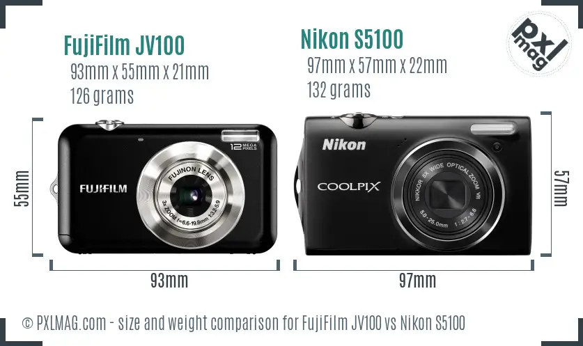 FujiFilm JV100 vs Nikon S5100 size comparison