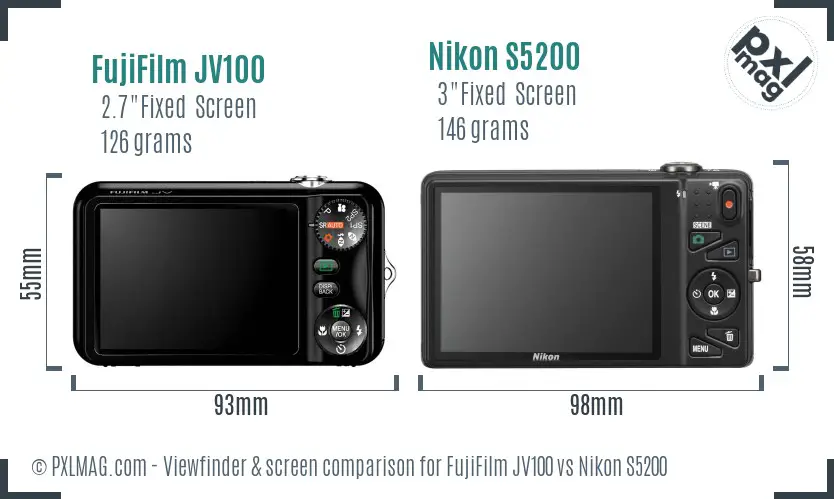 FujiFilm JV100 vs Nikon S5200 Screen and Viewfinder comparison