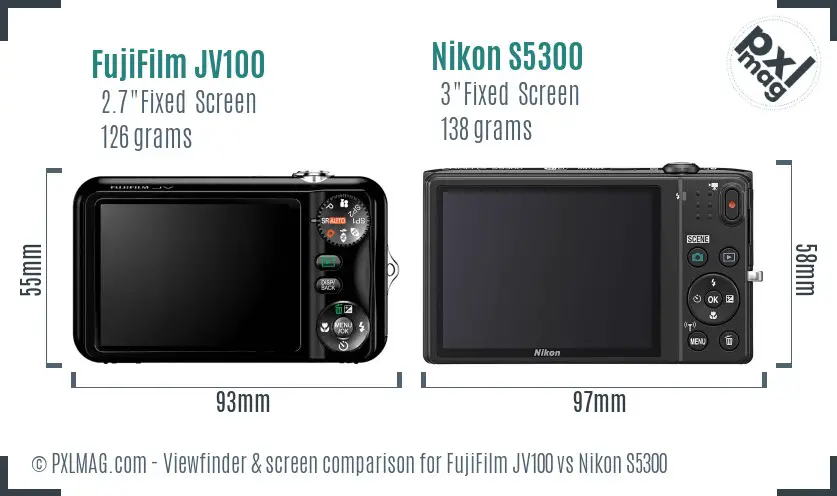 FujiFilm JV100 vs Nikon S5300 Screen and Viewfinder comparison