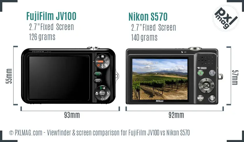 FujiFilm JV100 vs Nikon S570 Screen and Viewfinder comparison