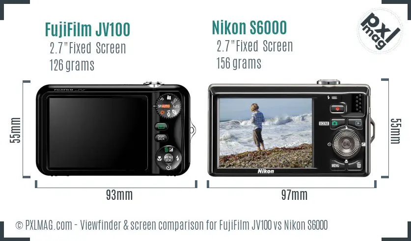 FujiFilm JV100 vs Nikon S6000 Screen and Viewfinder comparison
